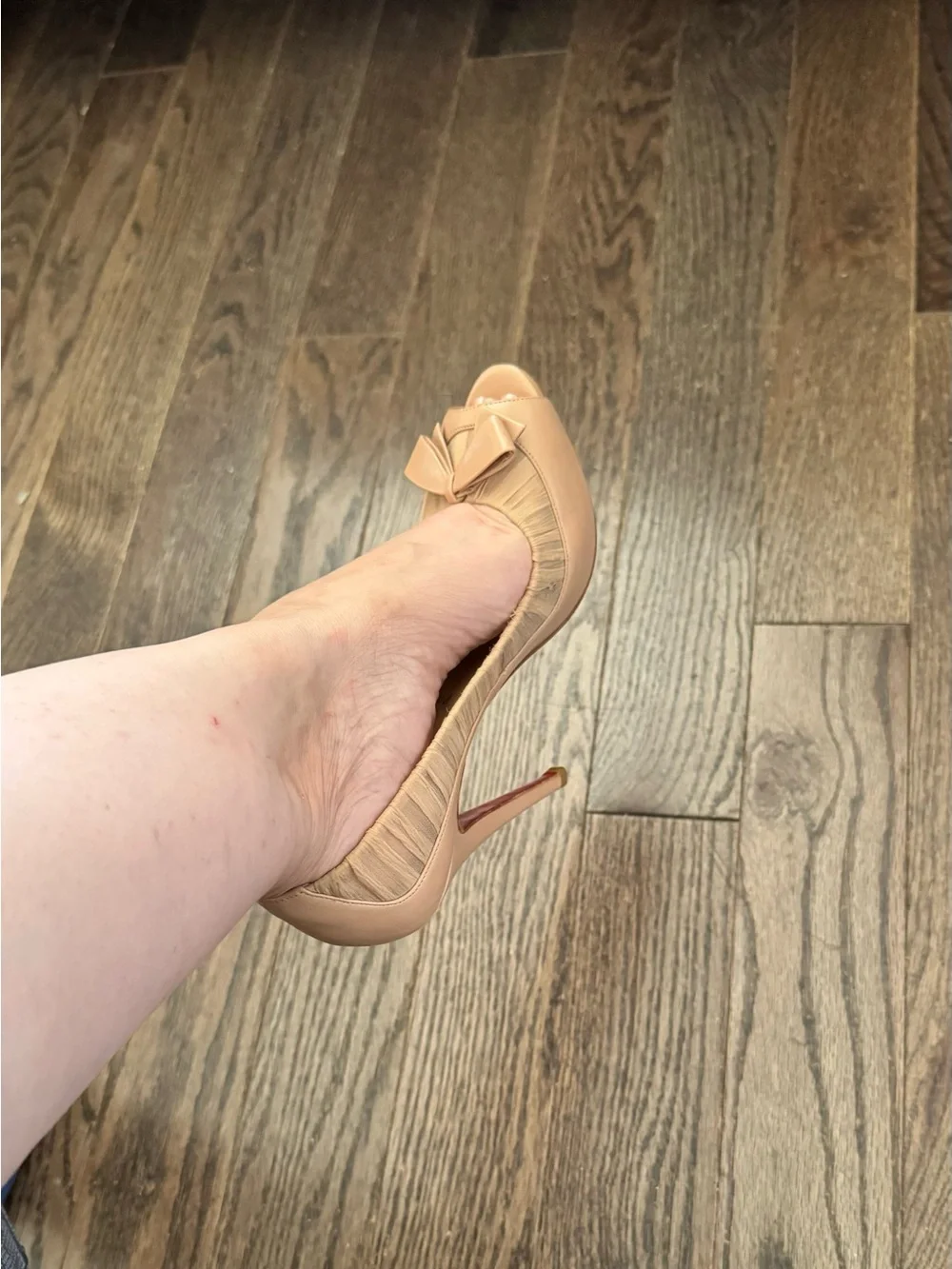 Christian Louboutin Angelique Nude chiffon Peep-Toe Stiletto with Red Sole